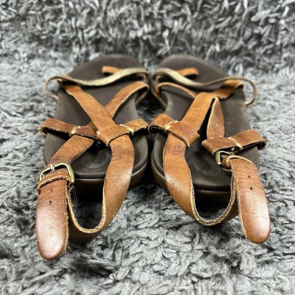 OluKai Upena Strappy Sandals Size 9 Brown Leather Flat Adjustable Ankle Strap
